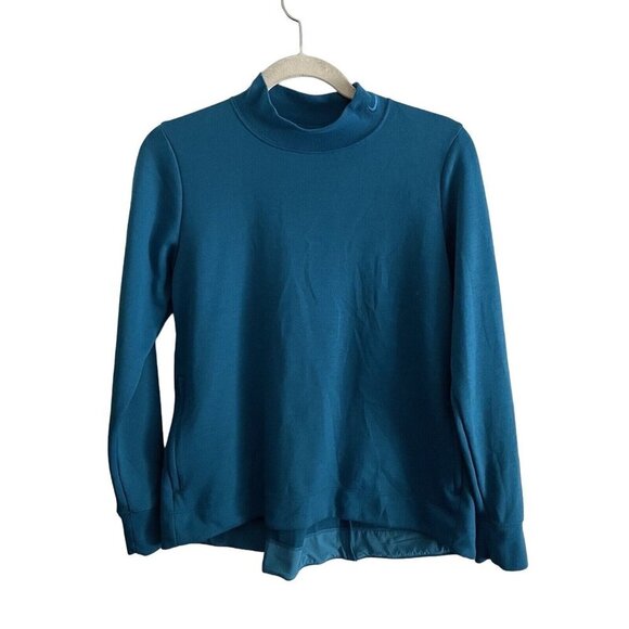 Nike Dri-Fit Women S Blue Mock Neck Zip Back UV Fairway Midlayer Golf Pullover - Picture 1 of 9